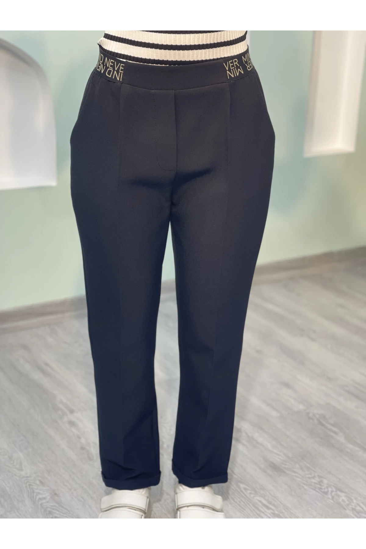 Duble Paça Ribanalı Kemer Detaylı Pantolon