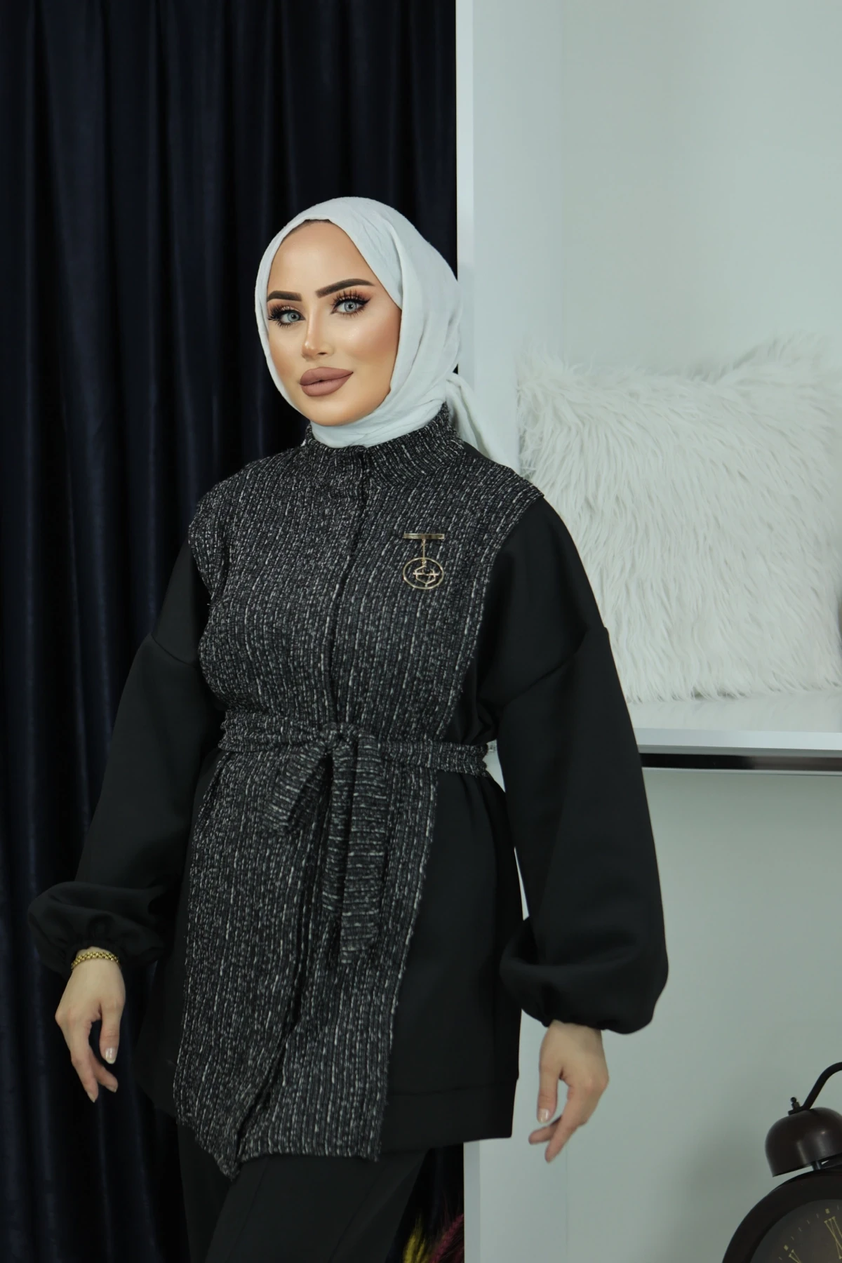 Scuba Kumaş Bel Kuşaklı Juliana Pantolonlu Takım