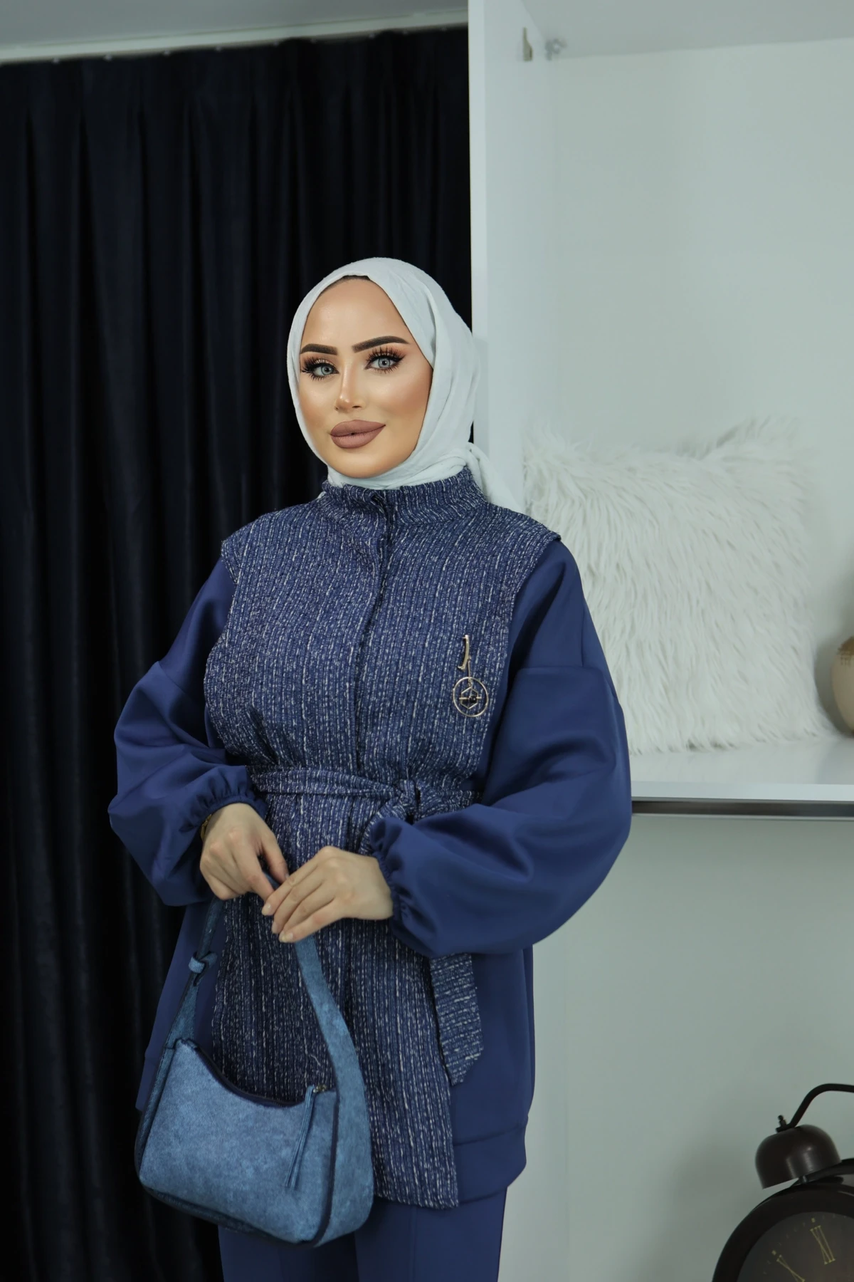 Scuba Kumaş Bel Kuşaklı Juliana Pantolonlu Takım