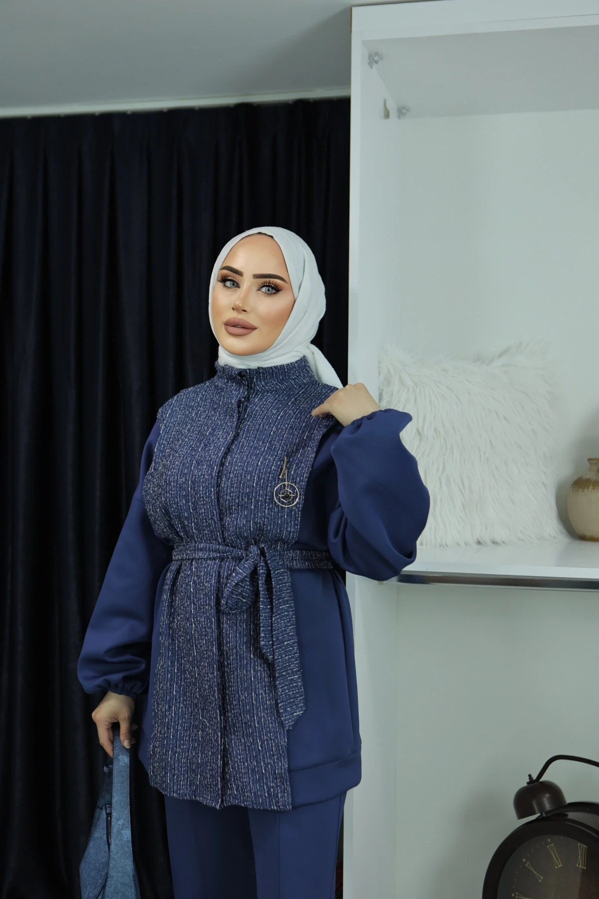 Scuba Kumaş Bel Kuşaklı Juliana Pantolonlu Takım
