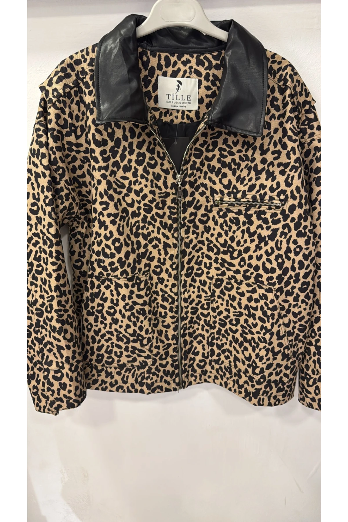 CKT012 Küçük Leopar Desenli Fermuarlı Ceket