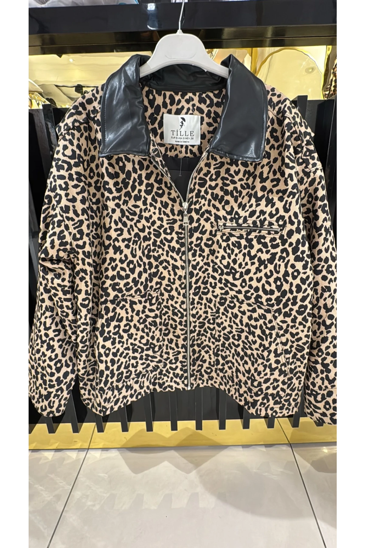 CKT012 Küçük Leopar Desenli Fermuarlı Ceket