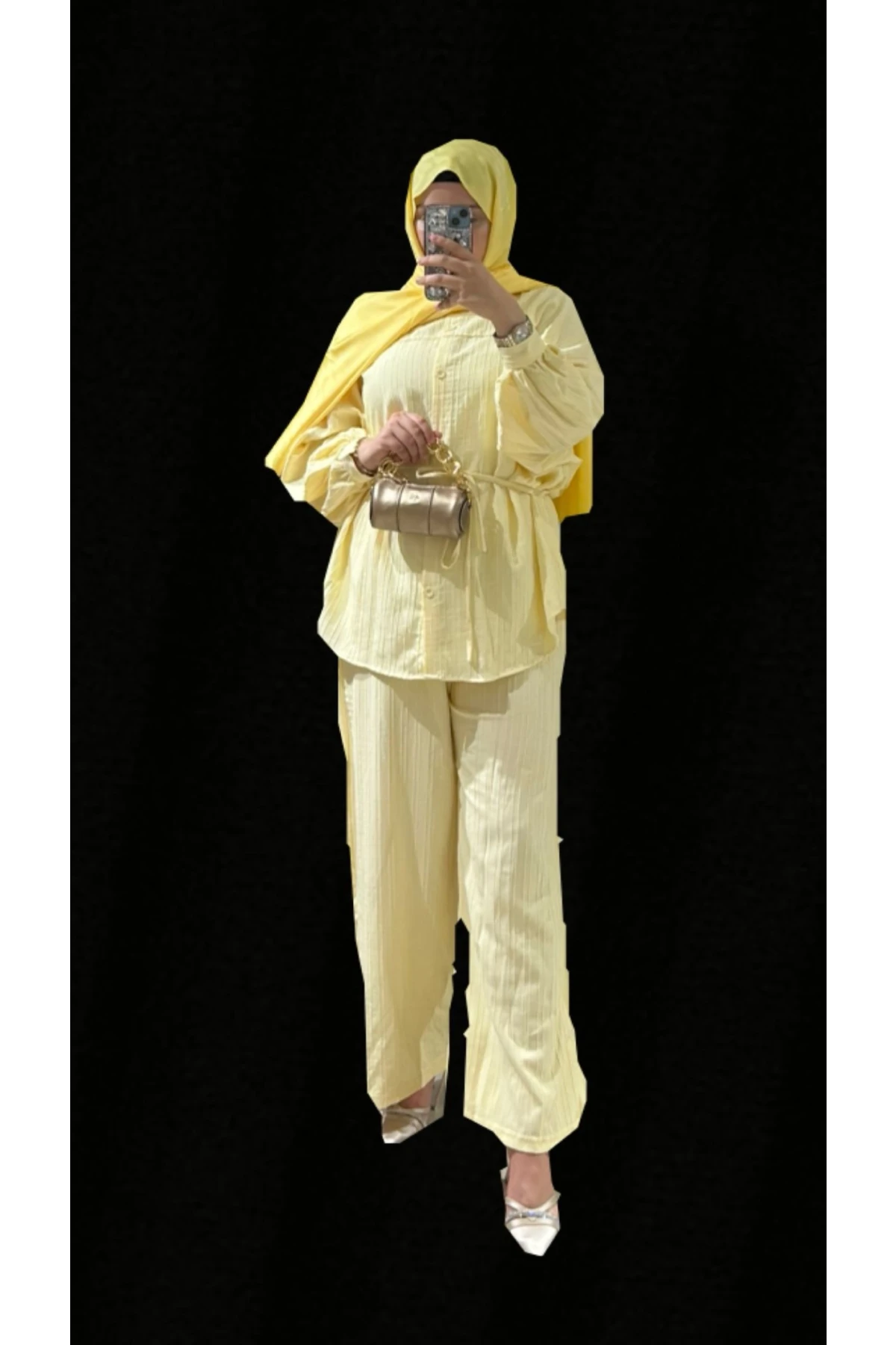 PTKM022 Gömlek Önü Pervazlı Biyeli Kendinden Çizgili Takım