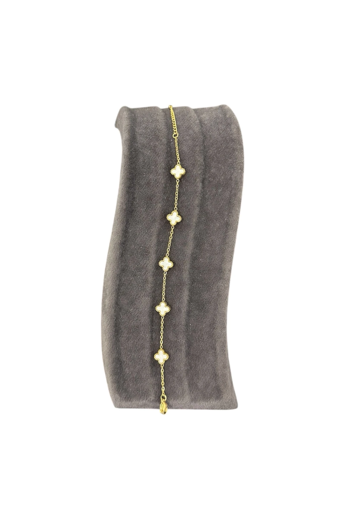 T-BLK-25 GOLD RENK İÇİ BEYAZ KÜÇÜK YONCA BİLEKLİK