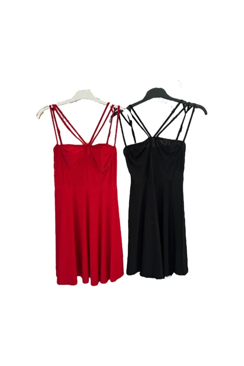 4076 İNCE ASKILI ÖNÜ KORSE GÖRÜNÜMLÜ ELBİSE