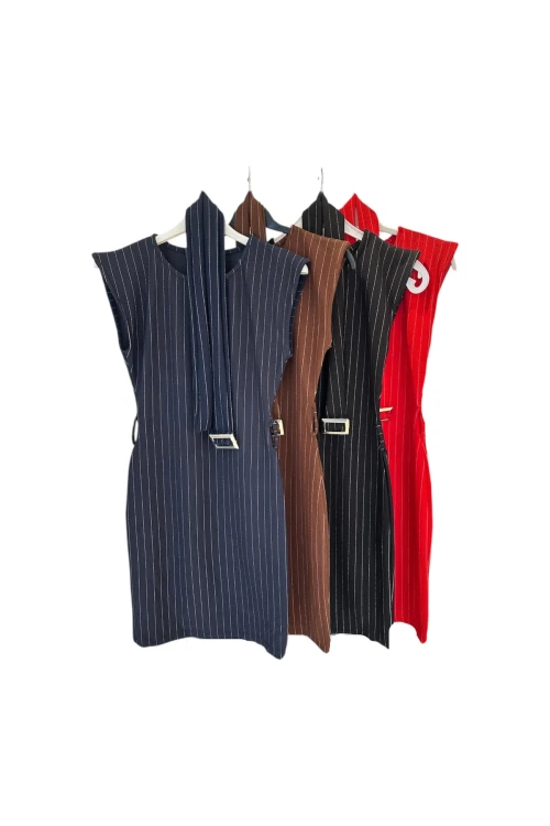 4115 ÇİZGİLİ SIFIR KOL KISA ELBİSE