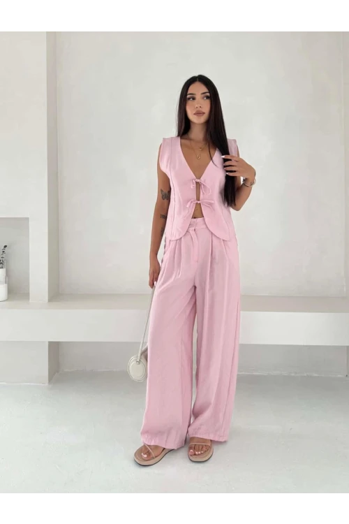 4123 ÖNÜ BAĞLAMALI YELEK PANTOLON TAKIM