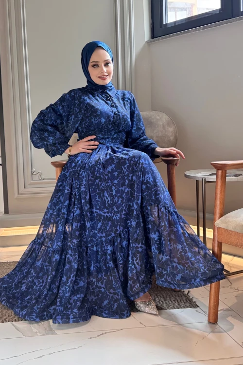 ELB018 BEL DETAYLI ÖNDEN DÜĞMELİ ELBİSE