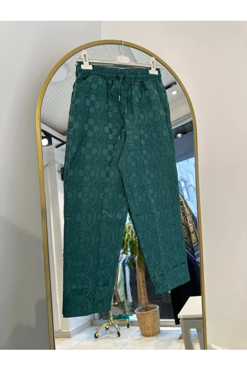 PNT003 LASTİKLİ KENDİNDEN ÇİÇEK DESENLİ PANTOLON