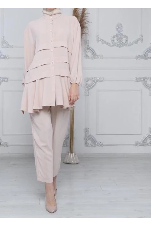 PTKM012 Üstü Önden Açılabilir Düğmeli Pabtolonlu Takım