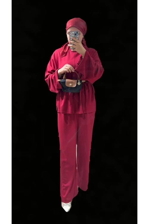 PTKM021 Yırtmaç Detay Pantolonlu Takım