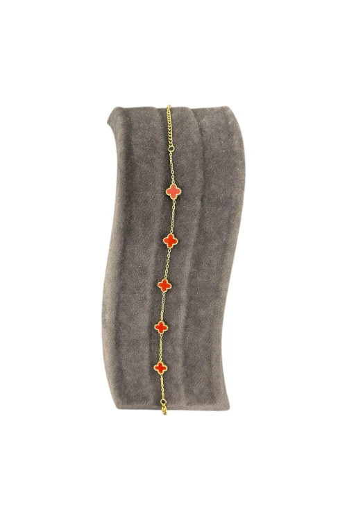 T-BLK-20 GOLD RENK İÇİ BORDO KÜÇÜK YONCA BİLEKLİK