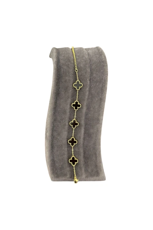 T-BLK-22 GOLD RENK İÇİ SİYAH BÜYÜK YONCA BİLEKLİK