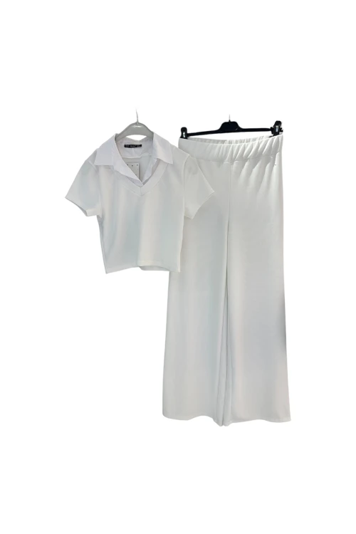 TKM01 YAKA DETAYLI KISA KOLLU PANYOLONLU TAKIM